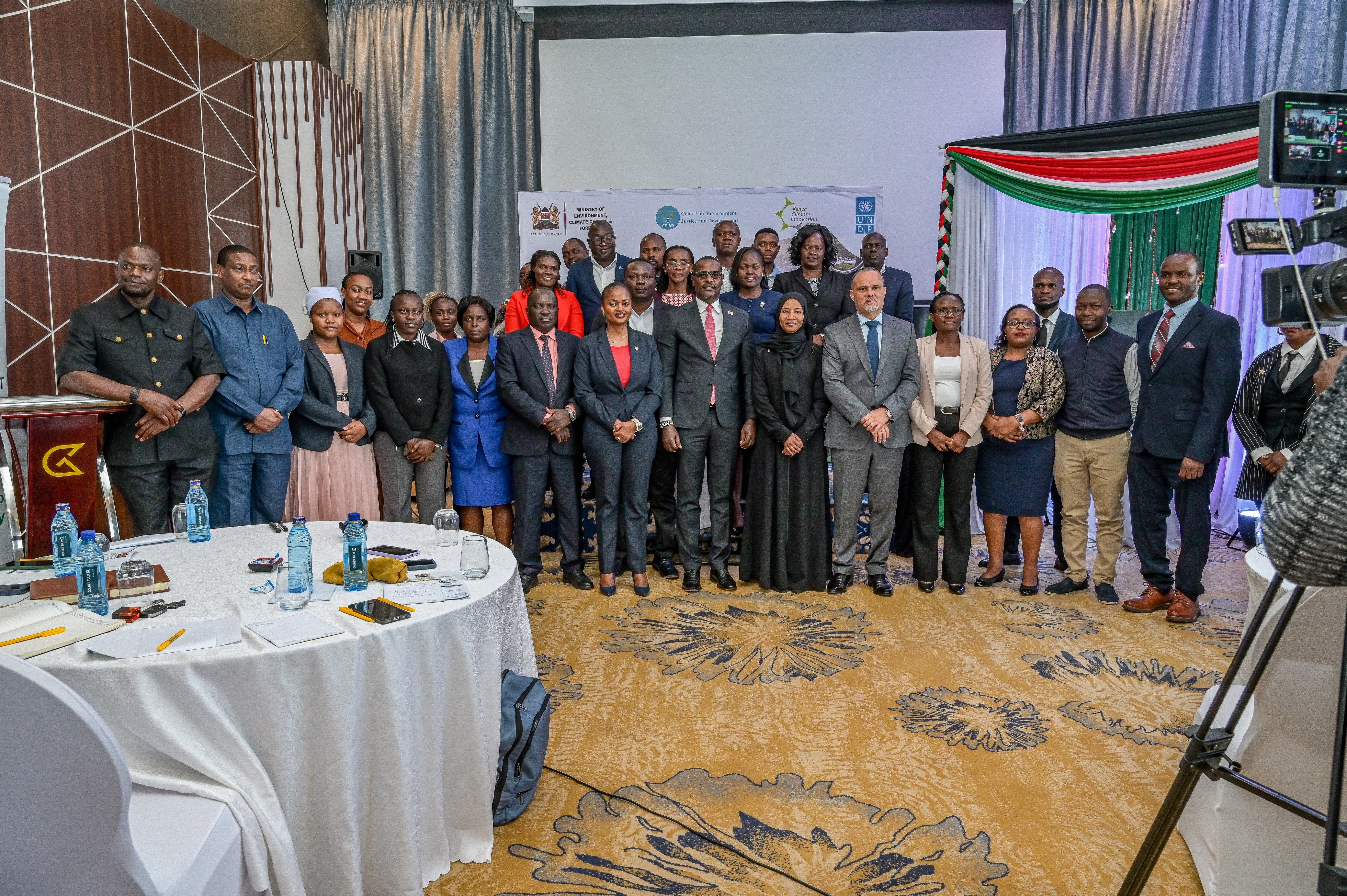 PS Dr. Eng. Ngeno poses for a group photo with the TWG during the launch of Draft National Environment Policy for Public Participation