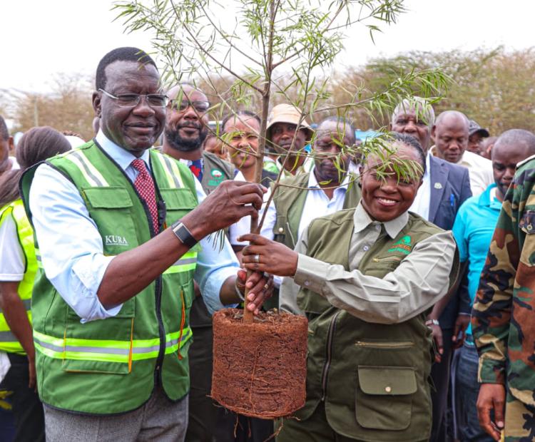 Cabinet Secretaries Deborah Barasa (Environment) and Davis Chirchir (Roads) lead greening highway event ahead of Mazingira Day 